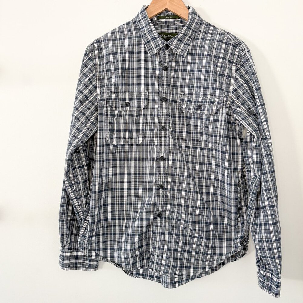 Eddie Bauer Mens Classic Fit Plaid Long Sleeve Button Up Shirt Size Medium